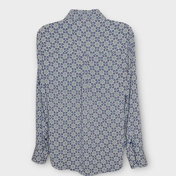 EXPRESS portofino shirt blouse size small blue/black/white geometric print - Picture 2 of 5